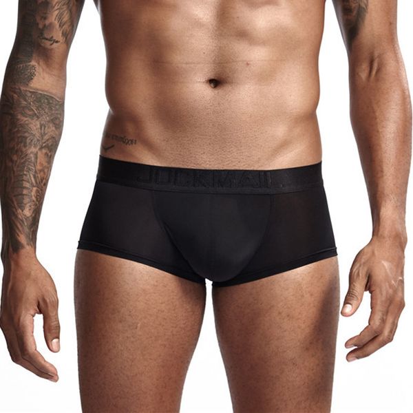 

jockmail men underwear boxer briefs ice silk smooth boxers underpants bulge pouch summer cool lingerie short stretch male panties, Black;white