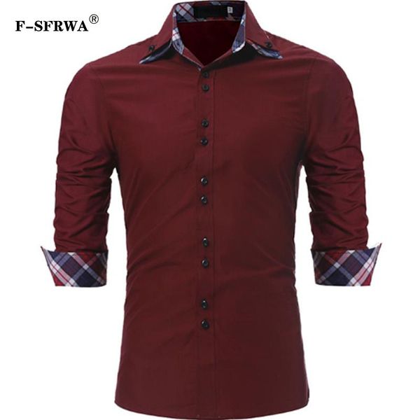 

f-sfrwa man shirt brand 2017 fashion male shirt long-sleeves solid color lapel mens dress shirts slim xxxl, White;black