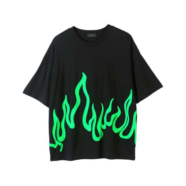 

2020 новых мужской дизайнер малой круглых шеи дневного зеленый пламя печать высокая улица мода короткий рукав мужская футболка, White;black