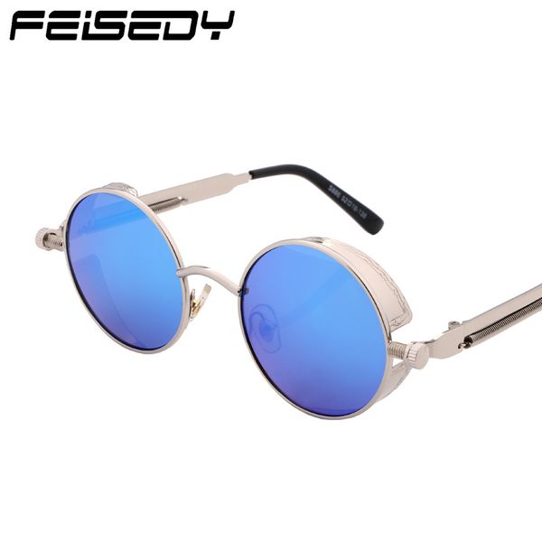 

feisedy fashion vintage gothic steampunk sunglasses men retro round coating mirrored sun glasses women steam punk lunettes gafas, White;black