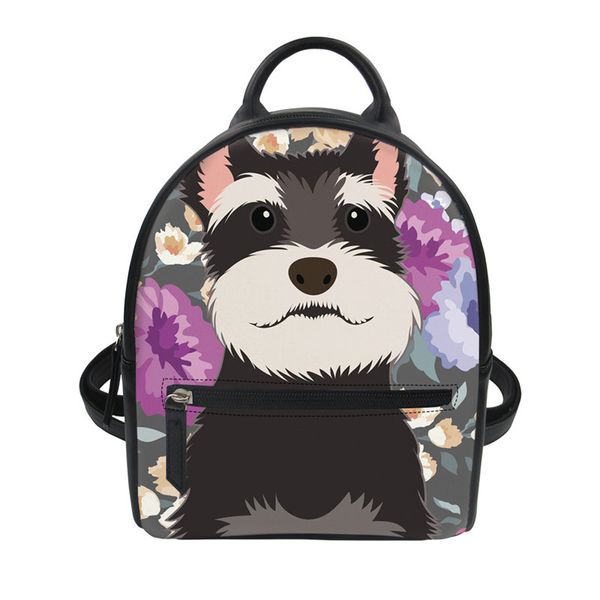 

thikin fashion girl small backpack cartoon schnauzer print college girls mini shoulder bag female pu leather backpack casual bag