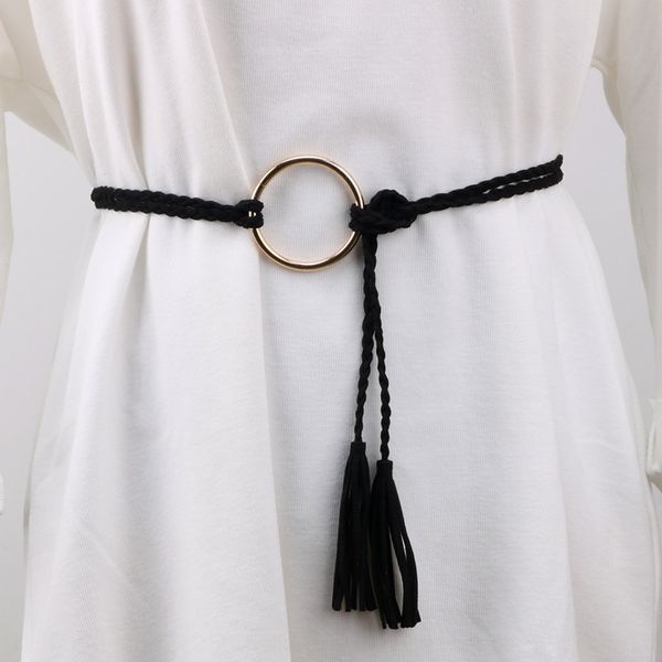 

all-match thin waist chain female ring ring sweet knot waist rope tassel decorative skirt belt female, Black;brown