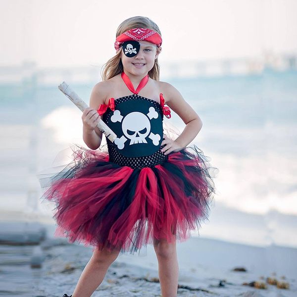 

princess pirate girl dress up costume for kids fantasia halloween party dresses children clothing fancy sleeping beauty dress, Black;red
