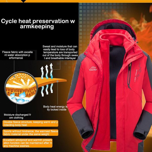 

heilsa 3 in 1 outdoor mountaineering clothing waterproof coat men waterproof winter fishing riding thermal jacket skiing jacket, Blue;black
