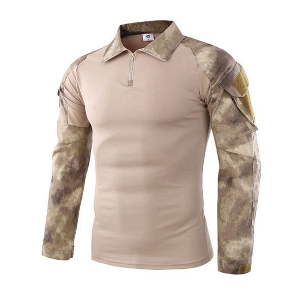 

men tactics camouflage long-sleeve beefy muscle basic solid blouse tee shirt zipper sportswear patchwork oversized, Black;brown