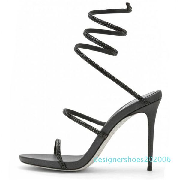 

crystal 2020 shoes high-heeled bandage woman fine bring snakelike wrap rhinestone cold boot toe, Black