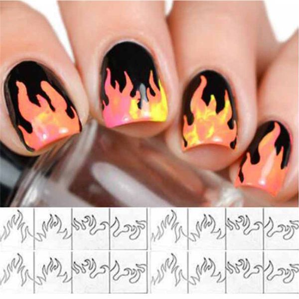 

holographic flame nail foil strip tape sticker laser silver stripe sticker diy foil decal nail art decor, Black