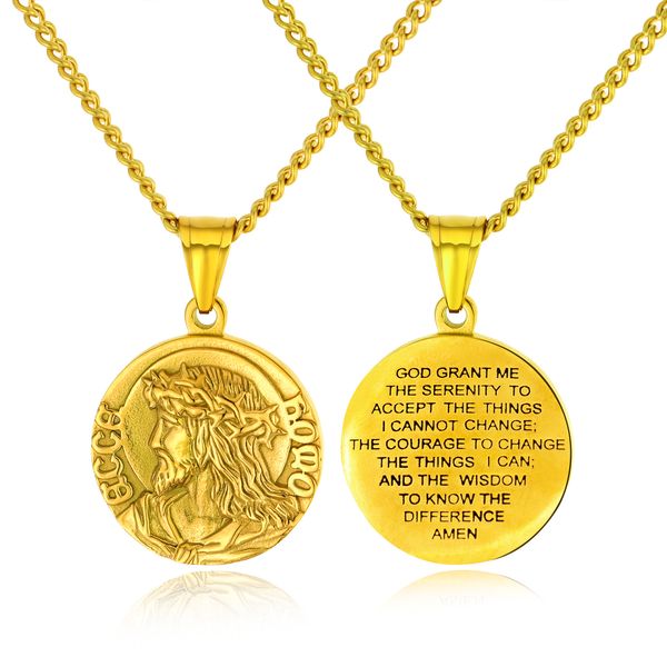 

jesus virgin mary circle titanium steel men's fashion pendant necklace religious ornaments personality couples wear jewelry, Silver