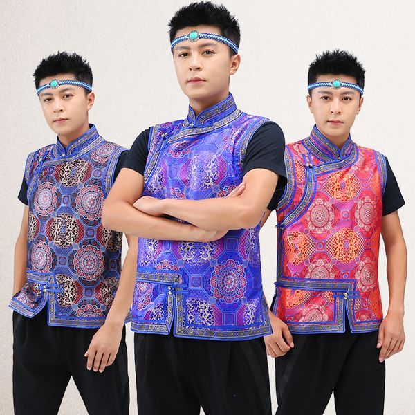 

summer men's national clothes mongolia ethnic clothing men waistcoat male chinese style tang suit sleeveless vest, Red