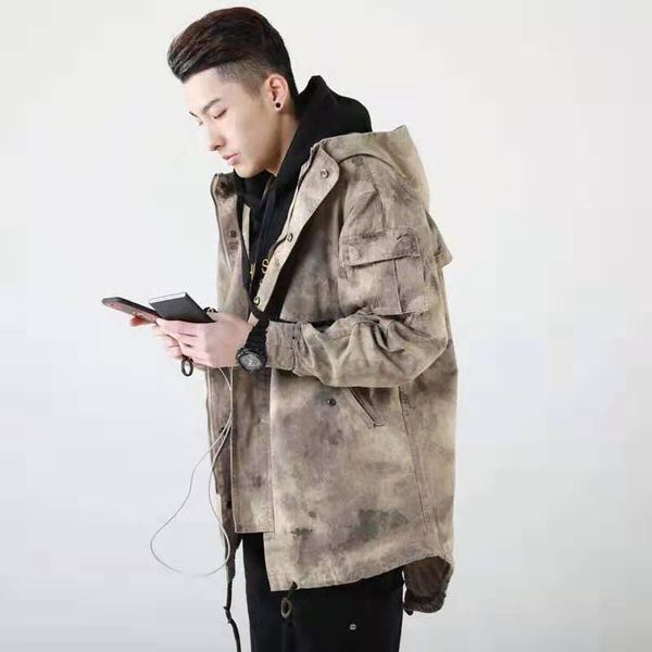 

2019 spring and autumn fashion loose camouflage hooded cool jacket mens plus size fat student jacket, White;black
