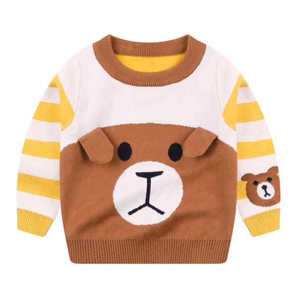 

2019 boys sweater pullover cartoon crew neck autumn and winter korean stereo ears bear fashion trendy children's wool, Blue