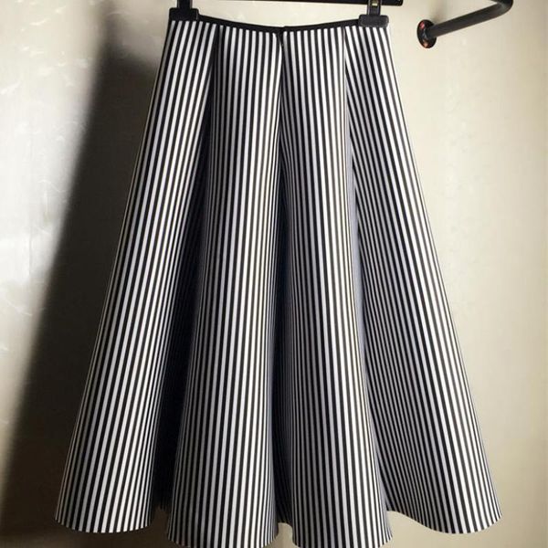 

2019 midi skirt black and white vertical stripe skirt tutu a cotton women autumn and winter skirts ing