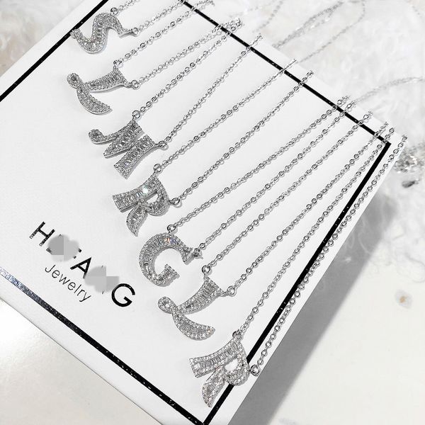 

Korean European and American fashion necklace English letters Pendant Necklace female pure silver goldplated full drill clavicle chain acces