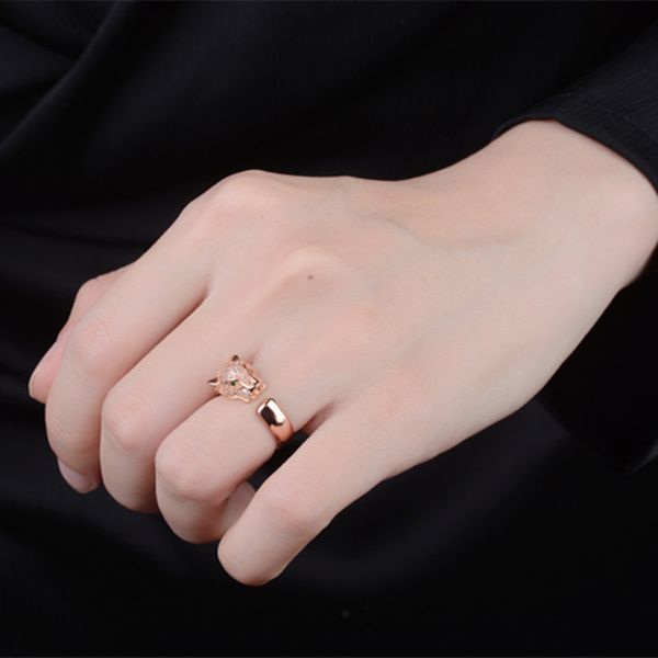 

leopard head ring, мода leopard глава алмазные кольца голова животного кольцо креативный розовое золото и серебро ювелирные изделия band01, Silver