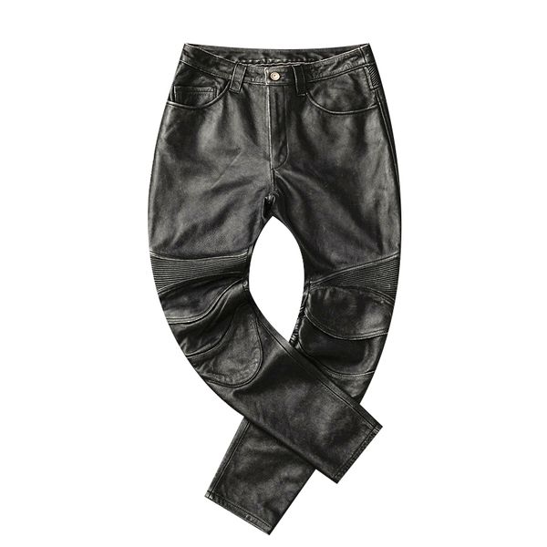 

2020 men new long pants additive protector vintage pro motor biker genuine leather trousers plus, Black