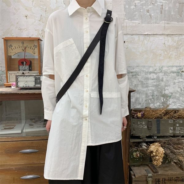 

new personalized trendy men's long loose short men's white shirt front back black and new shirt irregular and uwrcb