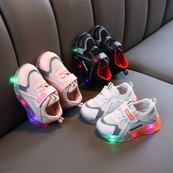 

детские всесезонные мальчики и девочки baby first walker кроссовки нескользящие мягкие нижние светодиодные студенческие кроссовки для бега, Black;red