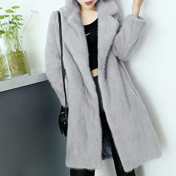 

fluffy 2019 winter women's faux fur coat artificial fur overcoat furry jacket femme plus size fluffy fake outwear z221, Black