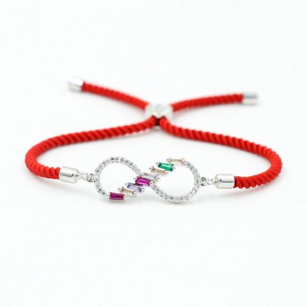 

elegant silver color shiny crystal zircon 8 infinity bracelet red thread women bracelets copper charm jewelry friendship gift, Golden;silver