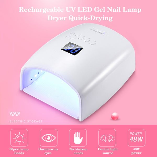 

2019 new 48w rechargeable uv led gel nail lamp dryer quick-drying for all nail gels polish wireless lcd art curing lamp