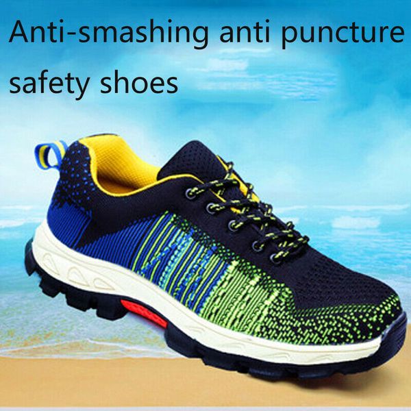 

men safety shoes steel toe work boots breathable knitted anti-static shoes c55, Black