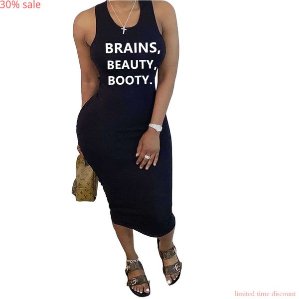 

letter print dresses summer fashion 2020 pleated dress back hollow out o neck sleeveless club womens casual midi dress vestido, Black;gray
