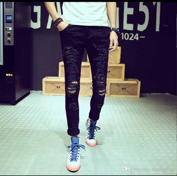 

new famous brand vintage men designer casual hole ripped jeans mens fashion skinny denim pants slim fit male trou