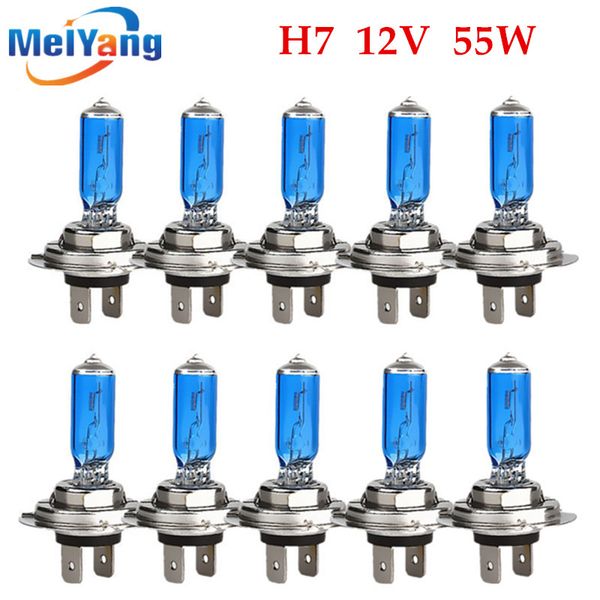 

10pcs h7 55w 12v super bright white fog lights halogen bulb high power car headlights lamp car light source parking auto