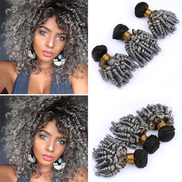 Dark Roots 1b Grey Ombre Aunty Funmi Curly Hair Bundles Black To