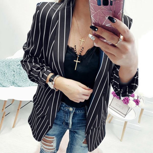

slim white black strip business female blazer coat autumn women blazers and jackets office lady suit