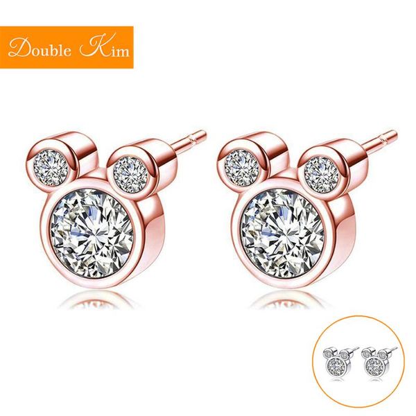 

cartoon mouse zircon stud earrings titanium stainless steel earrings inlaid zircon fashion trendy women jewelry, Golden;silver