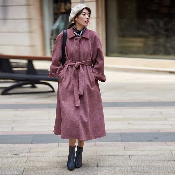 

coat winter vintage wool women double sided long jacket elegant windbreaker abrigos mujer invierno 2020 9624 yy722, Black