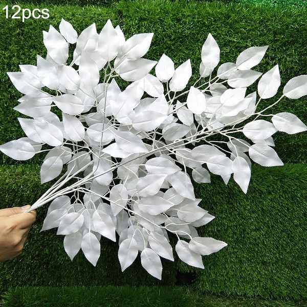 

12pcs green artificial leaves plants wall material decorative fake plants for home shop garden party decor