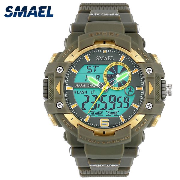 

smael sports watches men s shock led digital military watches g style 50m waterproof wristwatch 1379 montre homme military watch, Slivery;brown