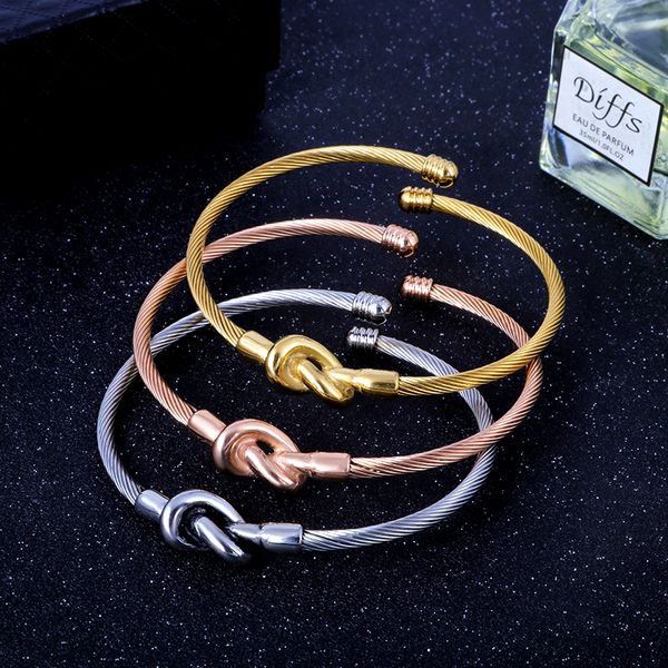 

fashion open tie knot cuff bracelet bangles for women brief gold color personalized charms bracelet valentines gift, Black
