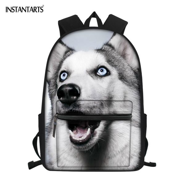 

instantarts siberian husky 3d schoolbags kids bookbags cute animal dog print students big school backpacks 3d rucksack mochila