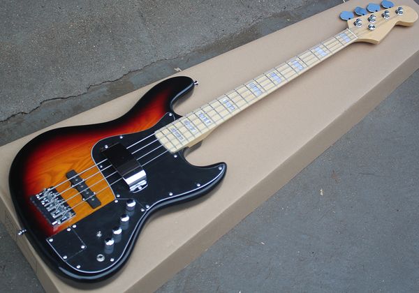 Fabbrica all'ingrosso 4 corde Ash Tobacco Sunburst basso elettrico con coperchio del pickup, circuito attivo, tastiera in acero