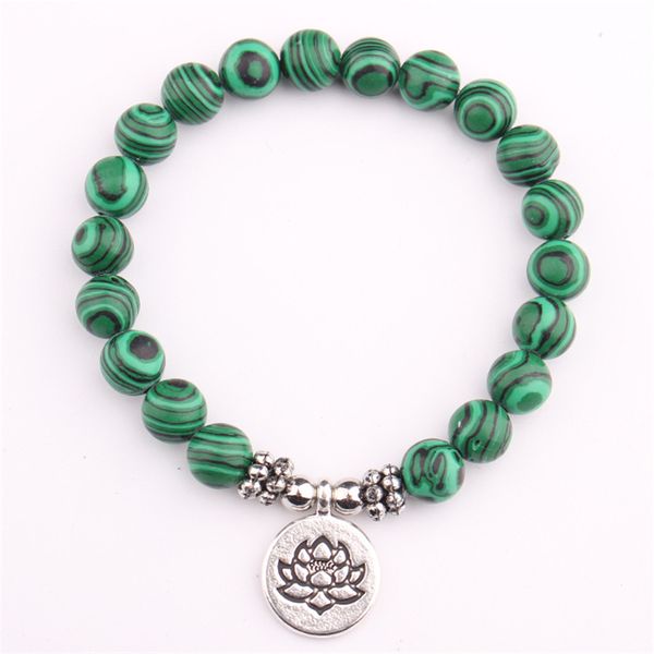 

fashion charm colorful beads balance bracelets jewelry for women metal lotus pendant natural stone chakra bracelet men female, Golden;silver