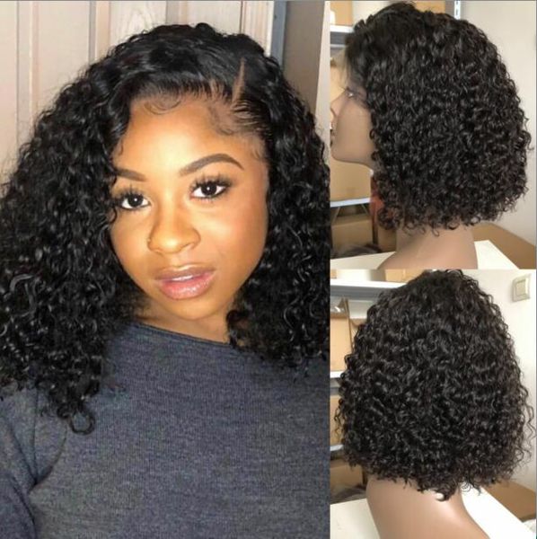 Short Curly Bob Wig Lace Frontal Wigs 180 Density 10a Grade