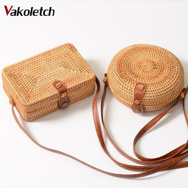 

летний пляж мешок плеча handmade rattan woven круглый женщины crossbody сумка урожай ретро соломы площади box сумка kl416