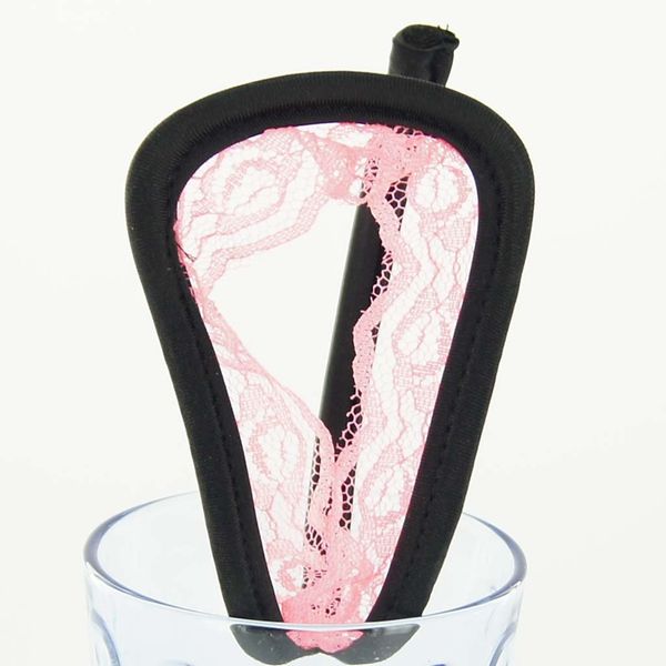 

opening women c - string lace thong underwear lace panty black + pink, White