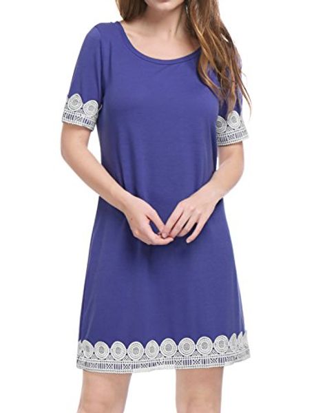 

allegra k women's short sleeves above knee lace trim shift dress, Black;gray