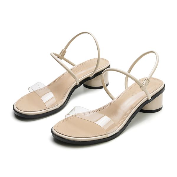 

transparent belt lazy gladiator sandals new round open toe slip-ons summer woman shoes trendy korean chunky zapatos mujer cozy, Black