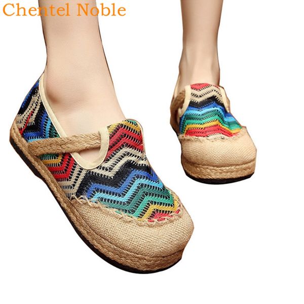 

2019 brand chentel flats colorful shoes for women linen nation cloth shoes retro new fashion flat female mixed color 35-40, Black