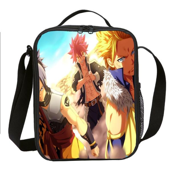 

anime fairy tail lunch box for kids thermal bag insulated cooler bag crossbody meal prep boys girls women, Blue;pink
