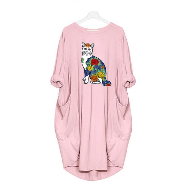 

colorful cats womens designer dress fashion pattern dresses casual womens clothes with pockets girls printing 2020 sale, Black;gray