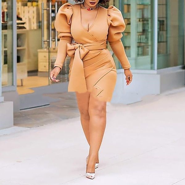

orange high street fashion lady short dress party style deep v-neck butterfly sleeve lace-up mini dress, Black;gray