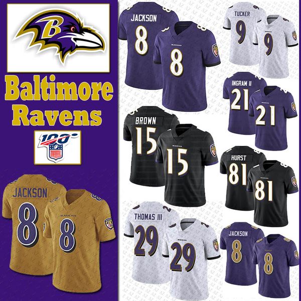 

8 lamar jack on baltimore jer ey raven 15 marqui e brown 29 earl thoma iii 9 ju tin tucker 21 mark ingram ll 81 hur t football jer ey hot, Black;red