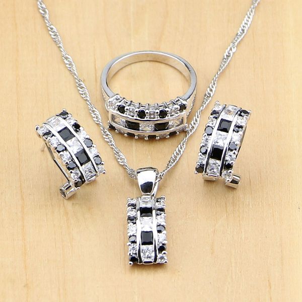 

cute black cubic zirconia white cz beads sterling silver jewelry sets for women earrings/pendant/ring/necklace set, Slivery;golden