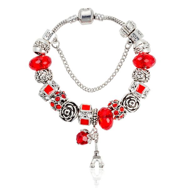 

2019 new brand fashion luxury for pandora bracelet diy eiffel tower red crystal coloured glaze beads women bracelet, Black